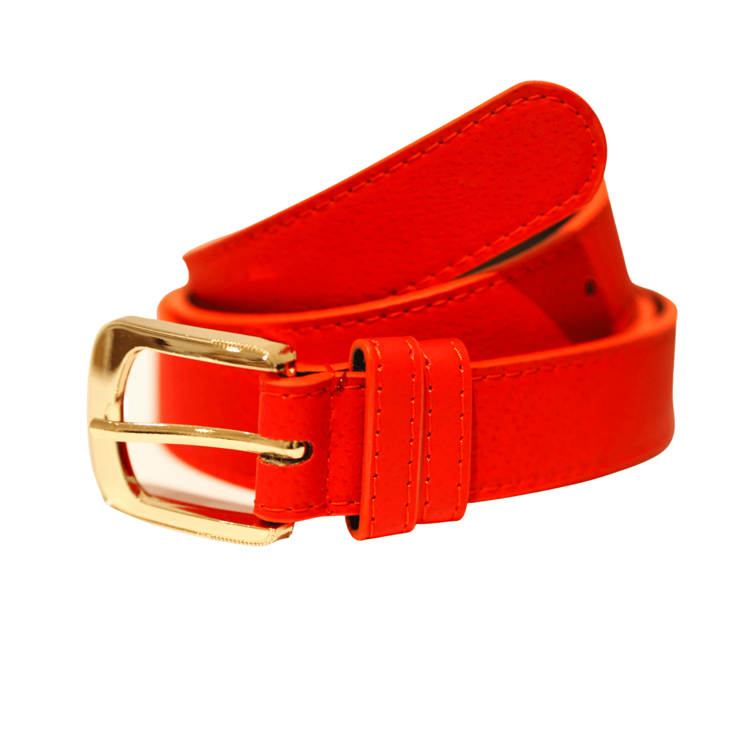 Red Belt with a Gold Buckle Faux Leather 