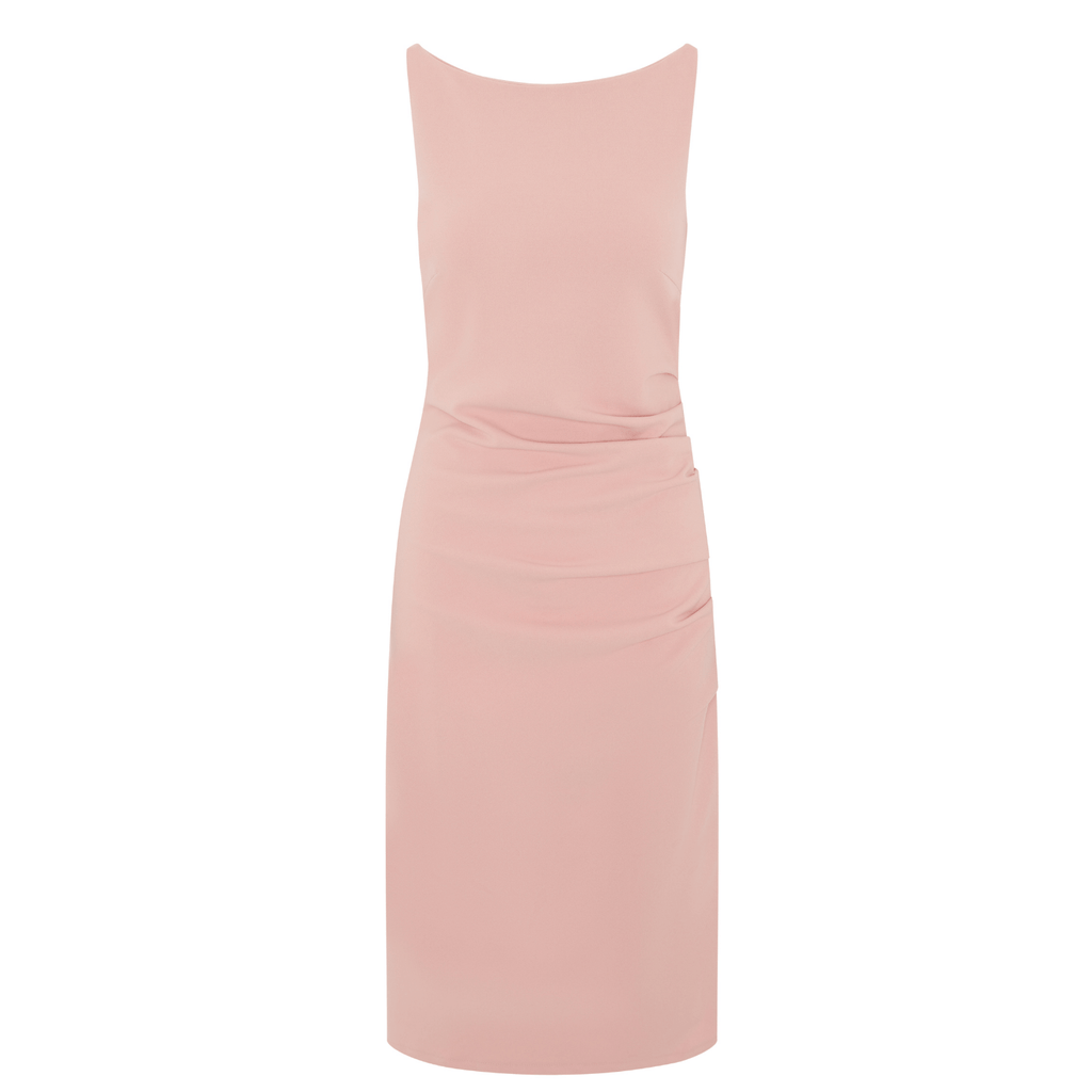 Pink Dress With Ruched Waist Boat Neck