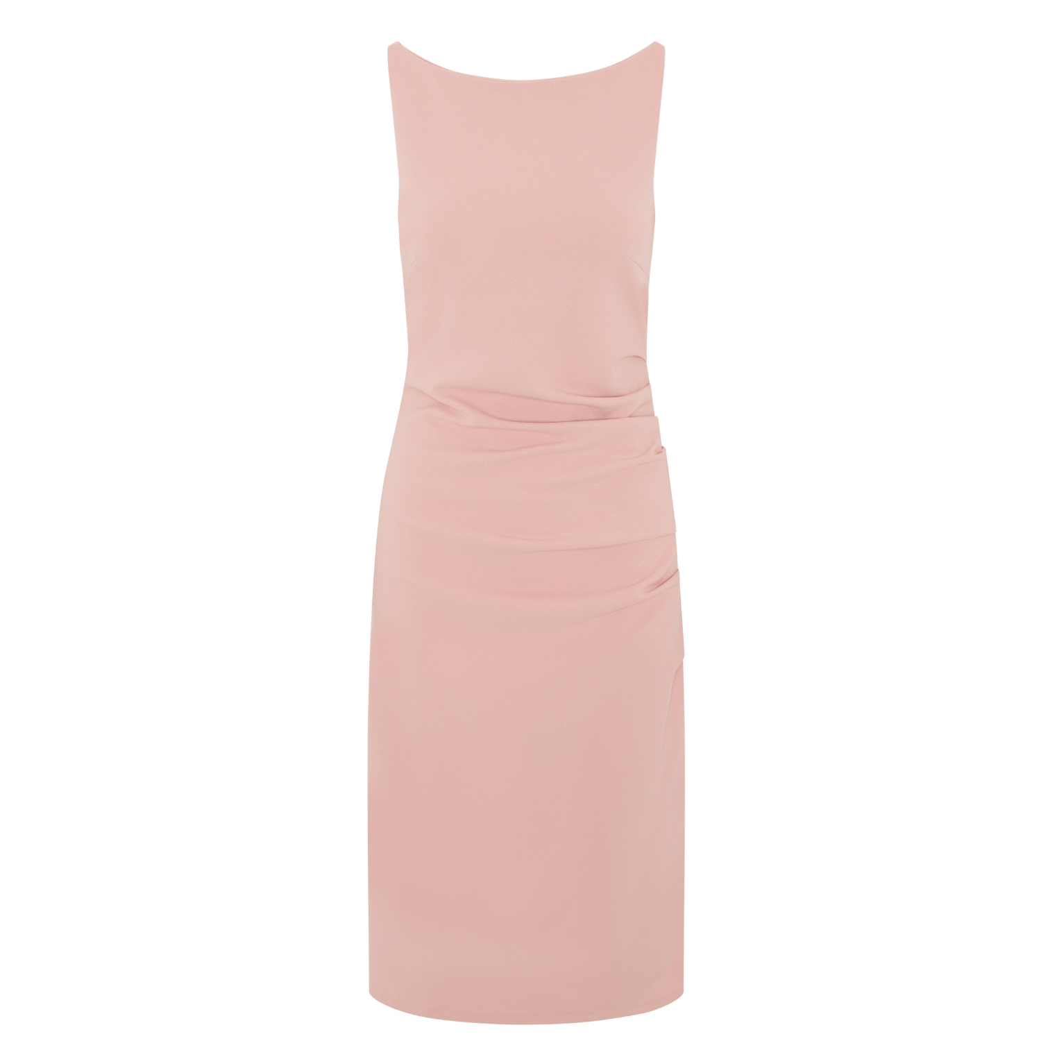 Pink Dress With Ruched Waist Boat Neck