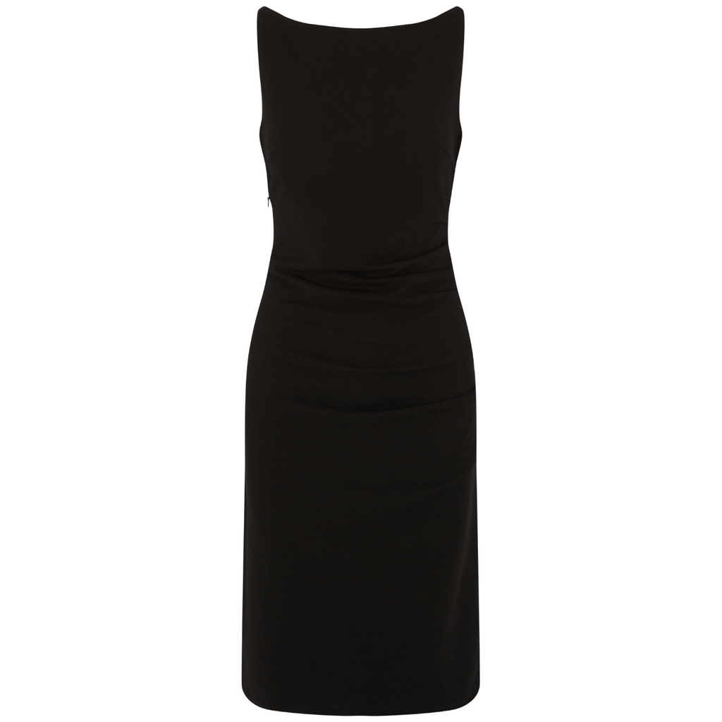 Black Dress With Ruched Waist Boat Neck 