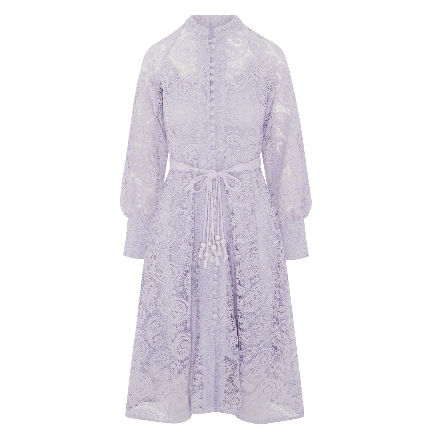 Crochet Midi With Long Ruched Sleeves and Belt Purple