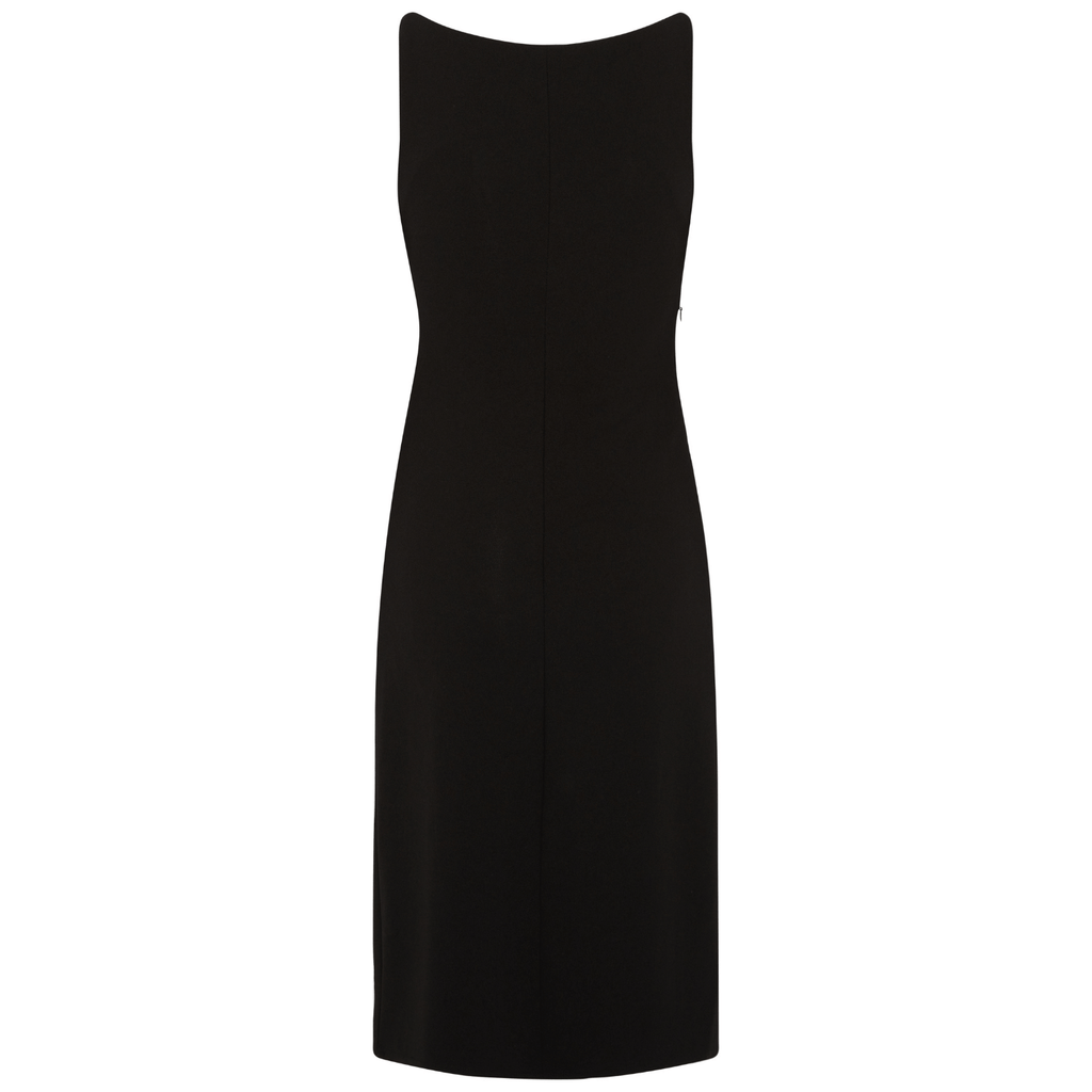 Black Dress With Ruched Waist Boat Neck 