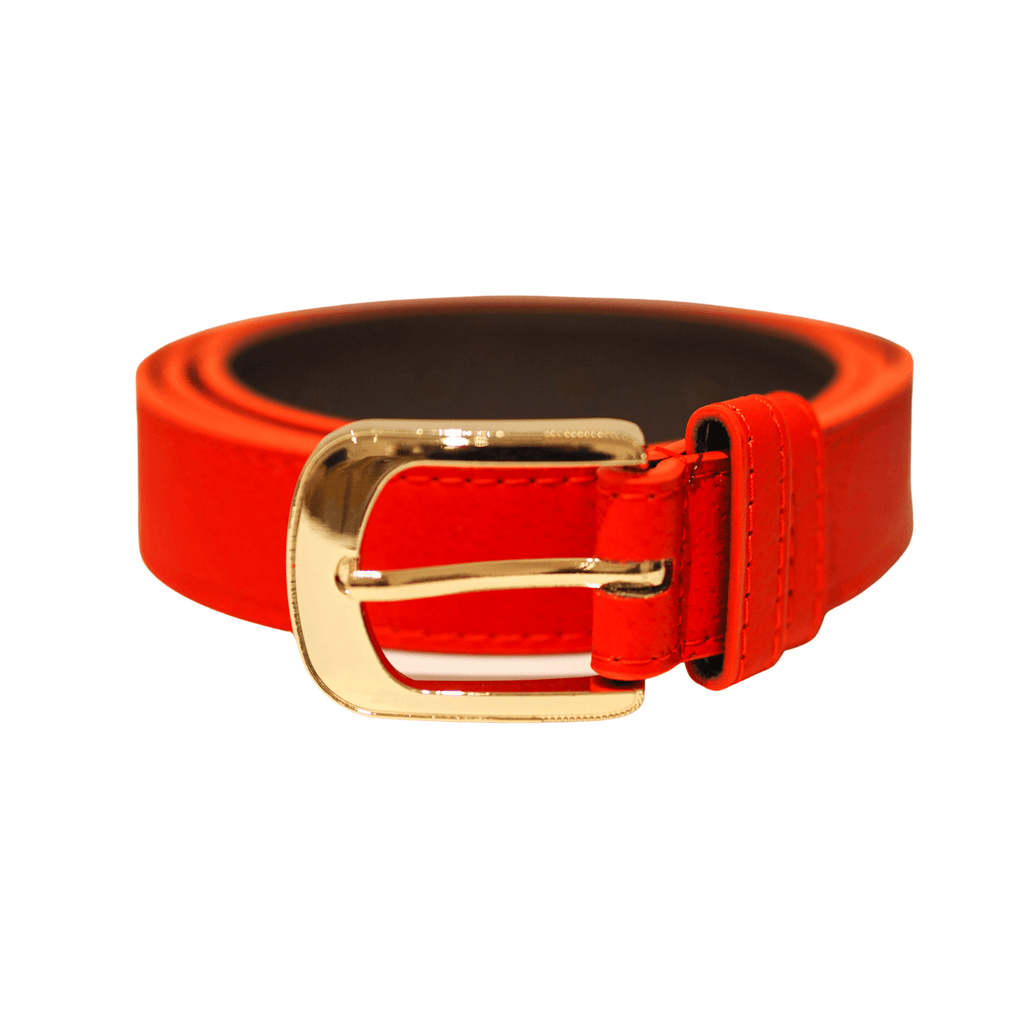 Red Belt with a Gold Buckle Faux Leather 