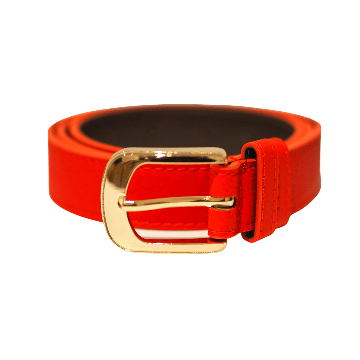 Red Belt with a Gold Buckle Faux Leather 