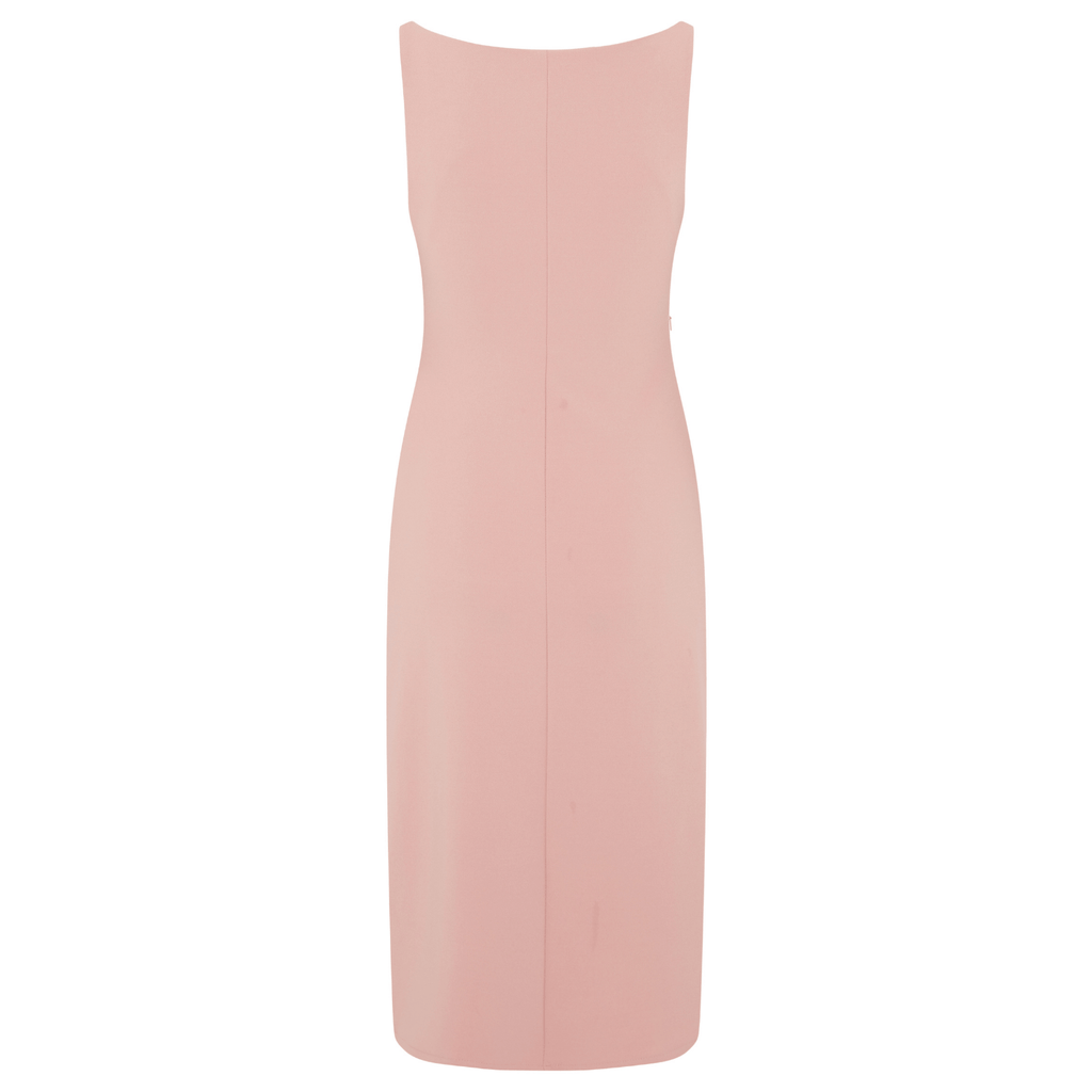 Pink Dress With Ruched Waist Boat Neck