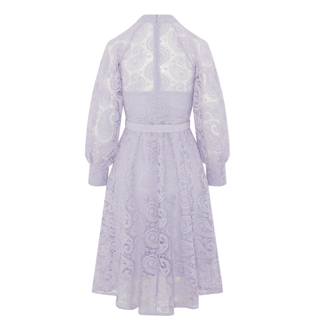 Crochet Midi With Long Ruched Sleeves and Belt Purple