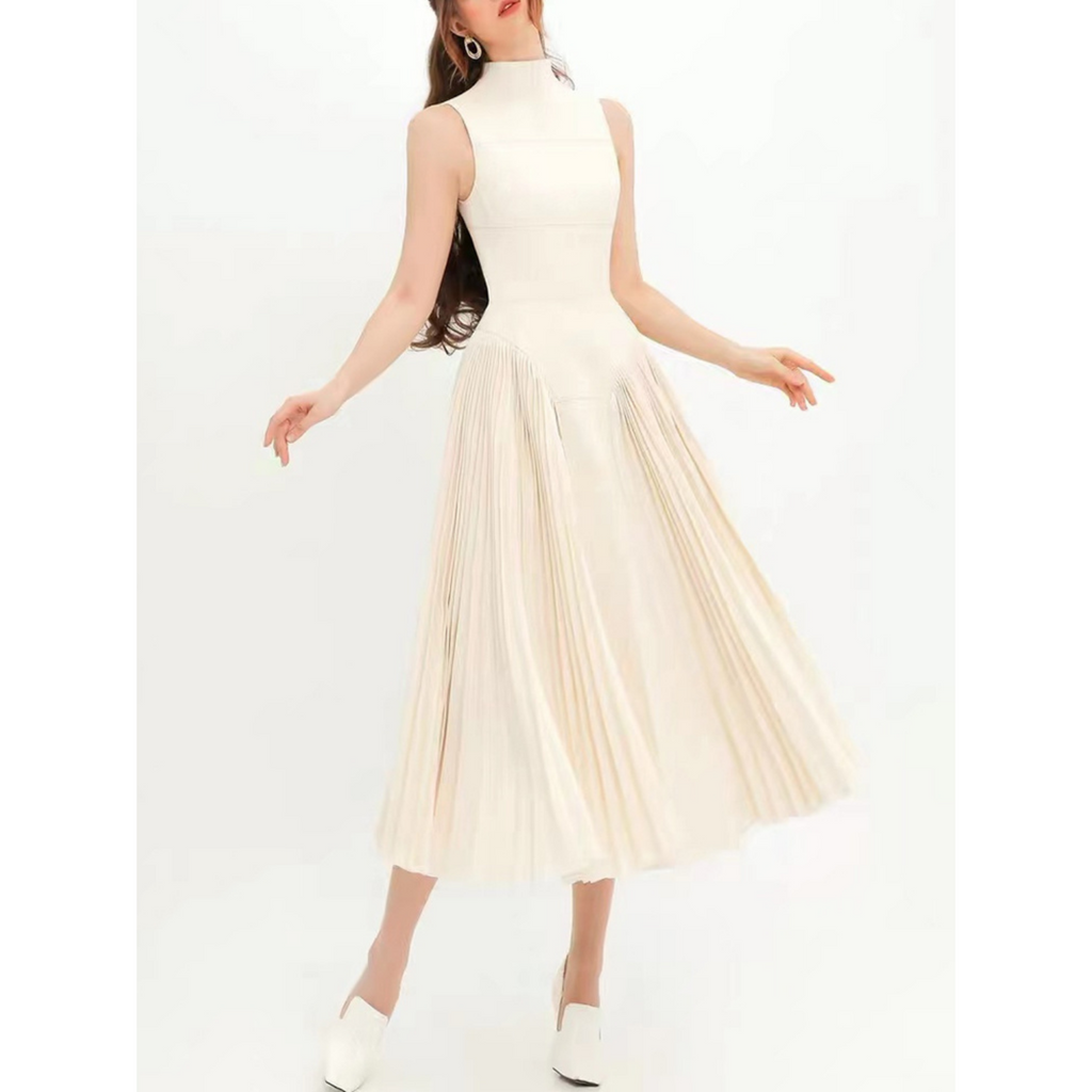 Crew Neck Sleeveless Midi With a Pleated Skirt