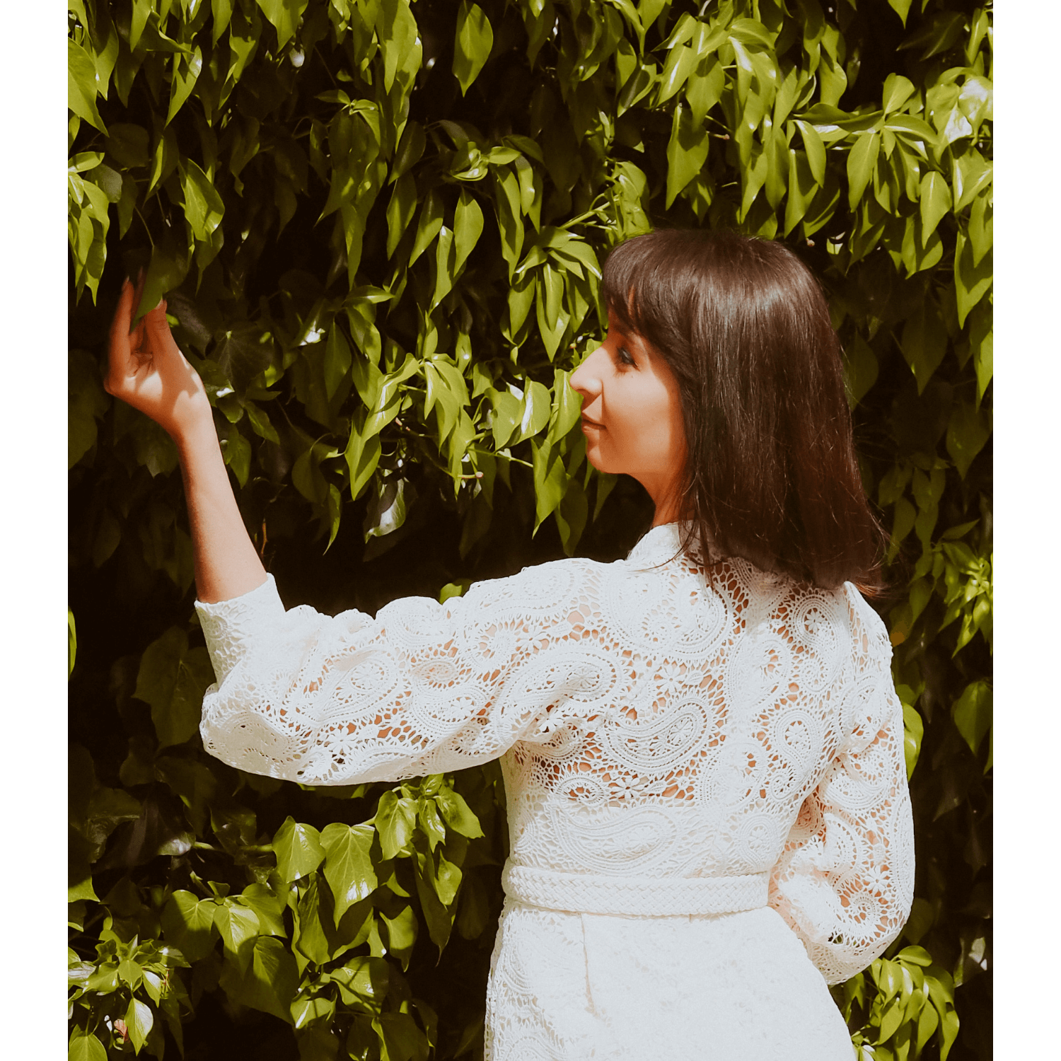 Crochet Cream Midi With Long Ruched Sleeves and Belt