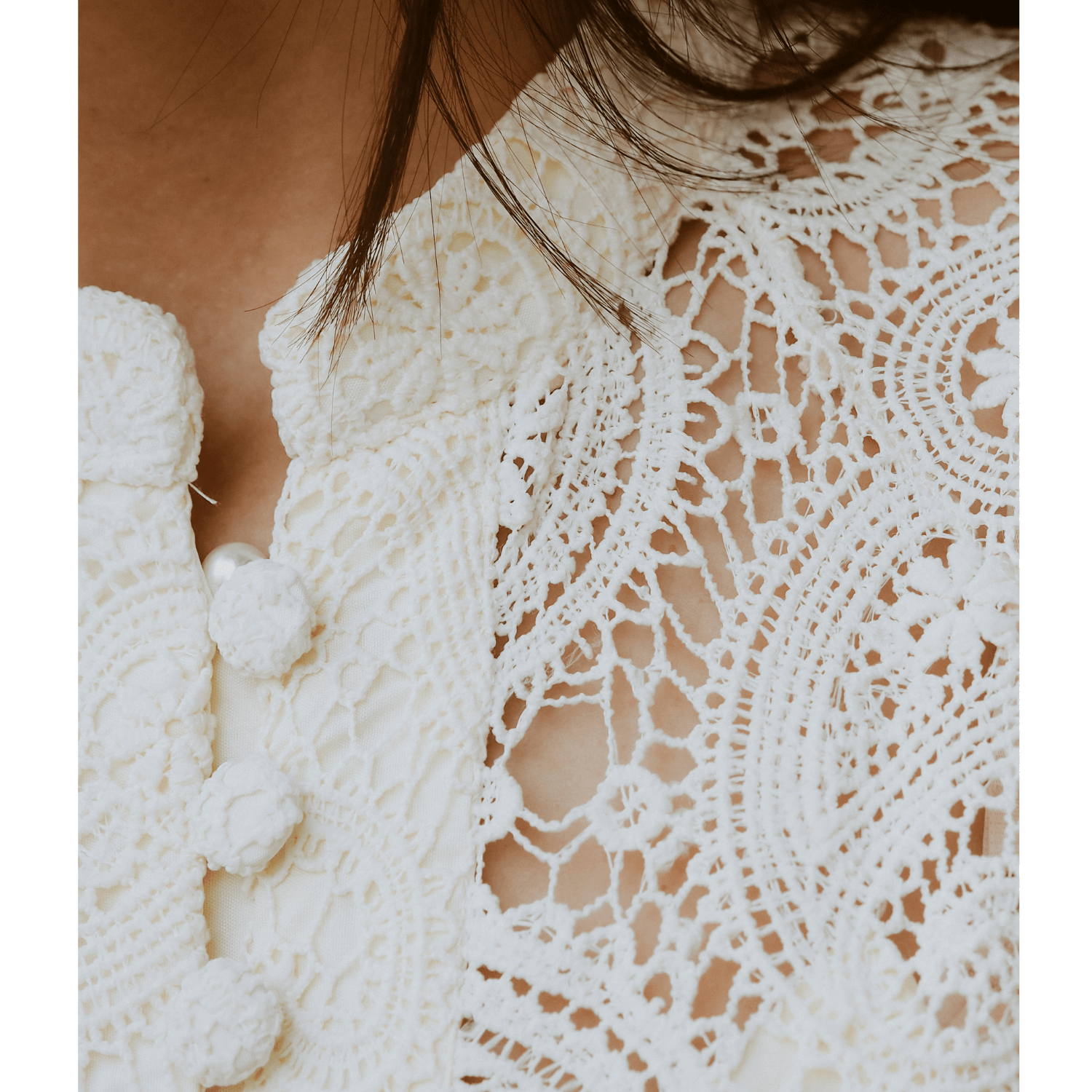 Crochet Cream Midi With Long Ruched Sleeves and Belt