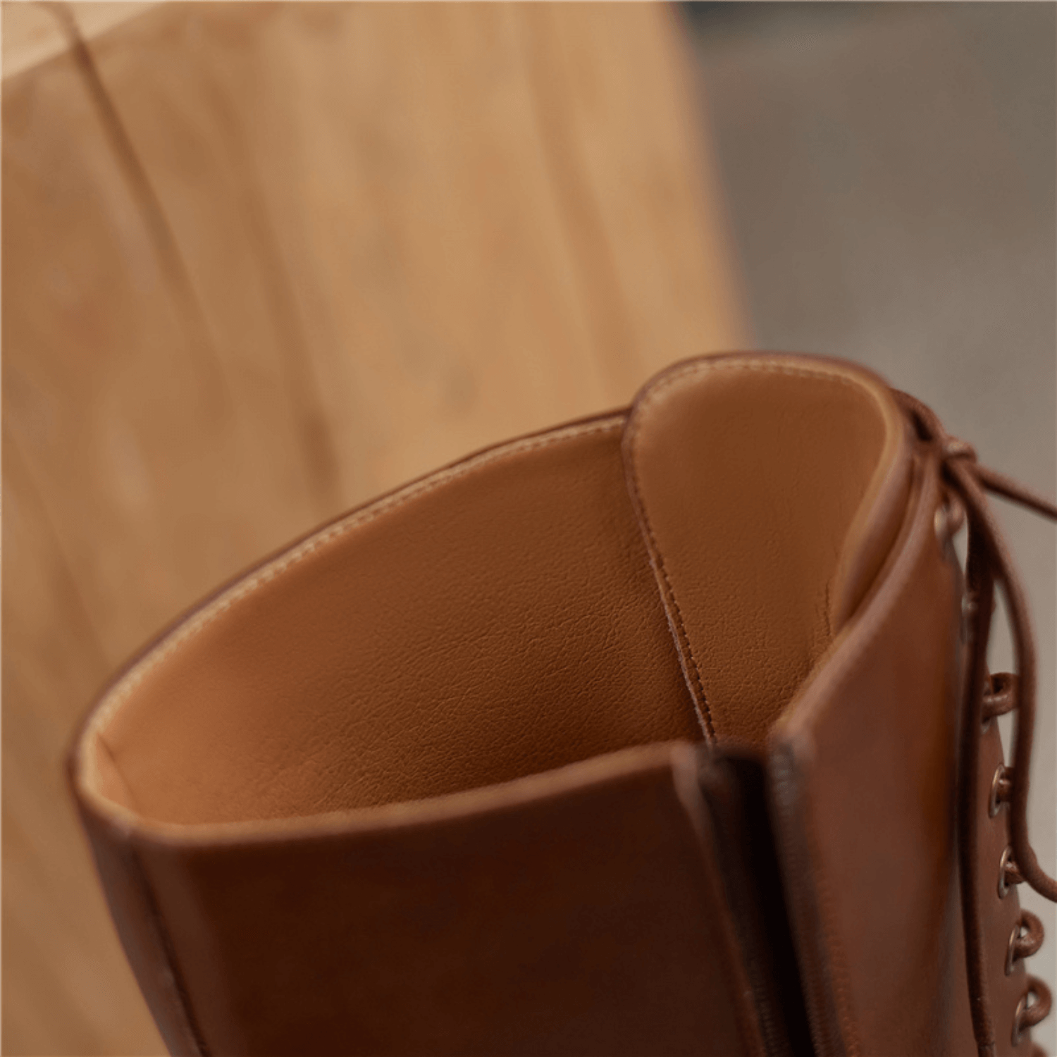 zalinah white KNEE HIGH LACE UP FLAT BOOTS  - BROWN LEATHER