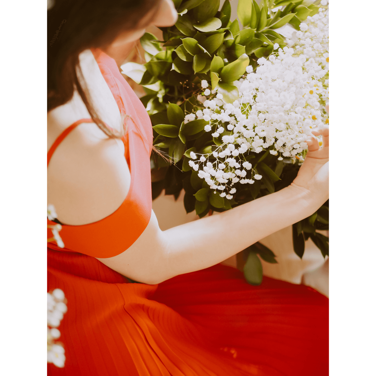 Red Cami Pleated Midi Dress