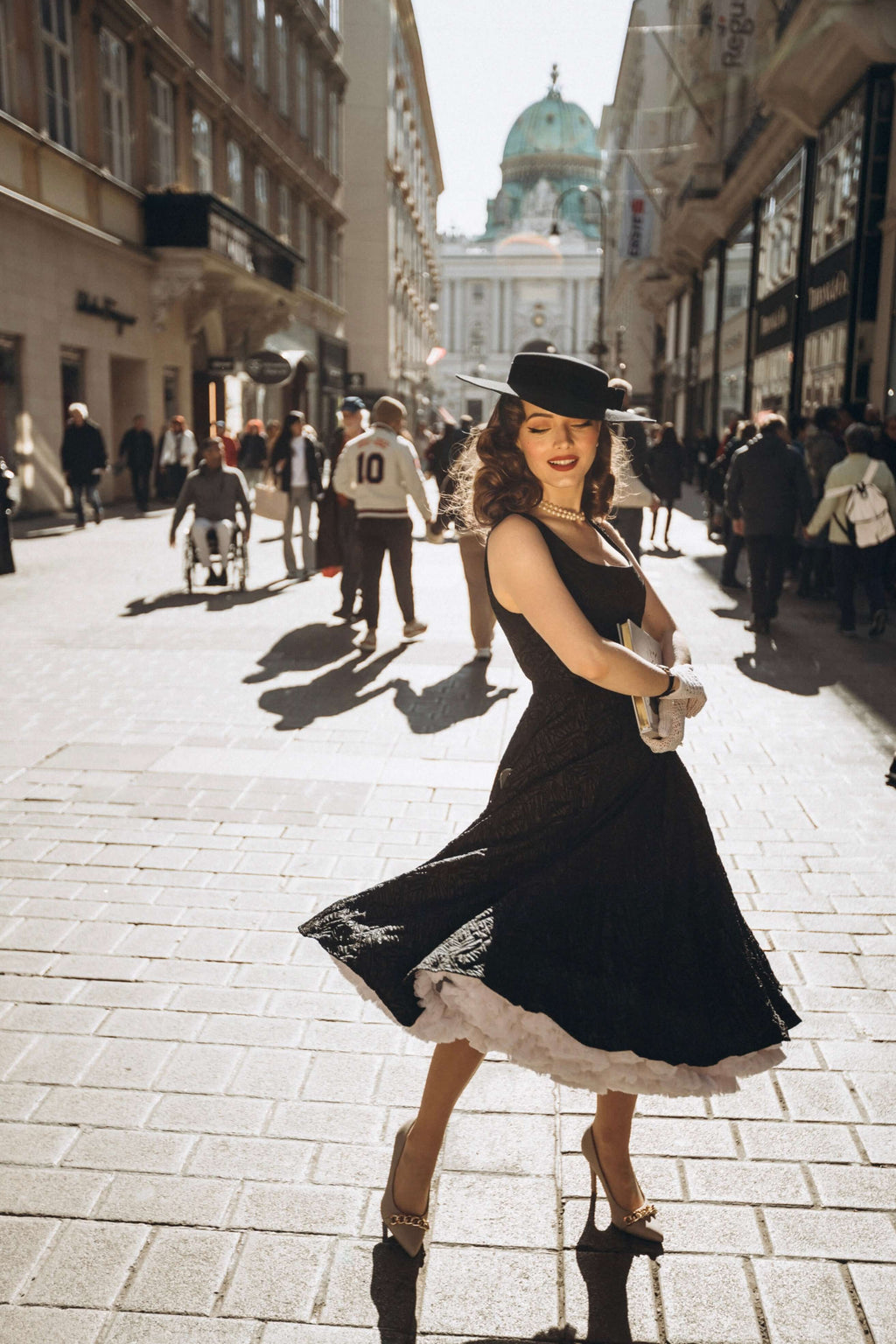 black empire dress Sleeveless Black Skater Midi with Square Neckline - Lera dress snova vintage 