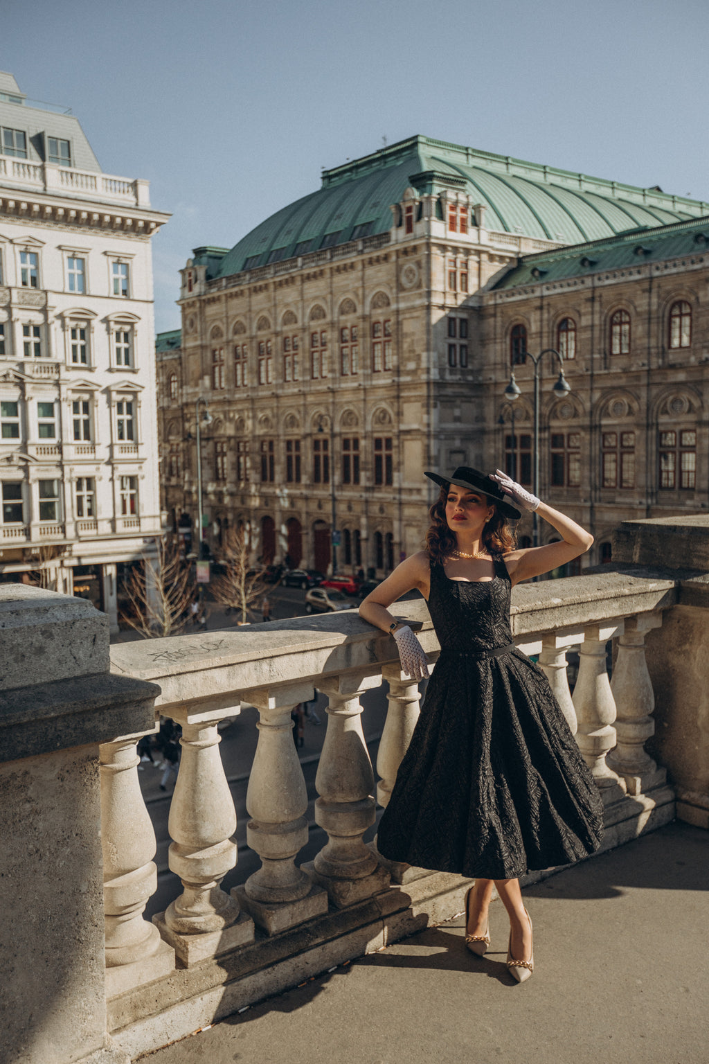 black empire dress Sleeveless Black Skater Midi with Square Neckline - Lera dress snova vintage 