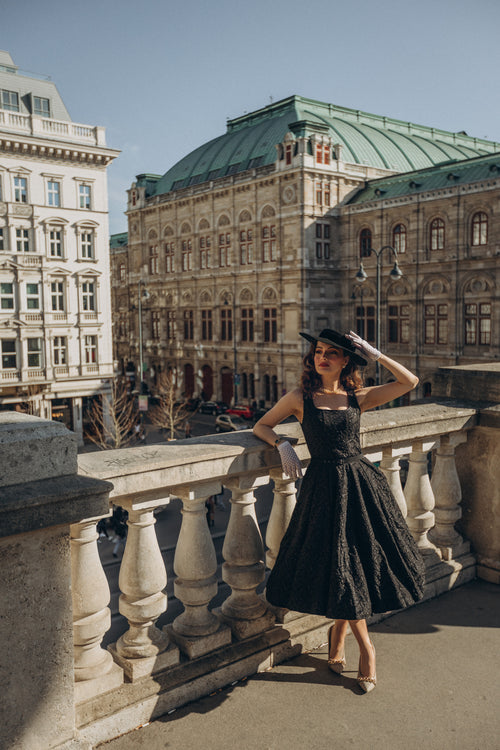 black empire dress Sleeveless Black Skater Midi with Square Neckline - Lera dress snova vintage 