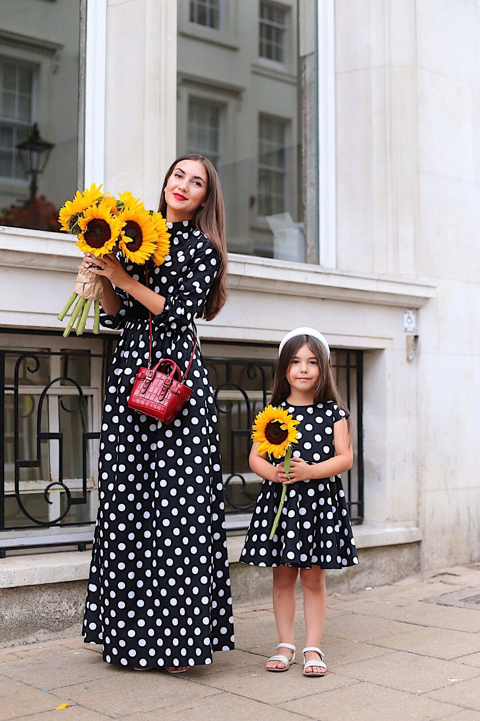 Black and White Polka Dot Maxi with Long Sleeves - Monique Cotton Dress