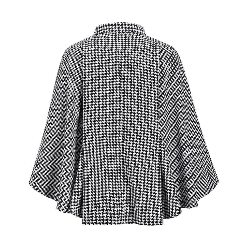 Black and White Dogtooth Cape Coat with Bow - Jeune