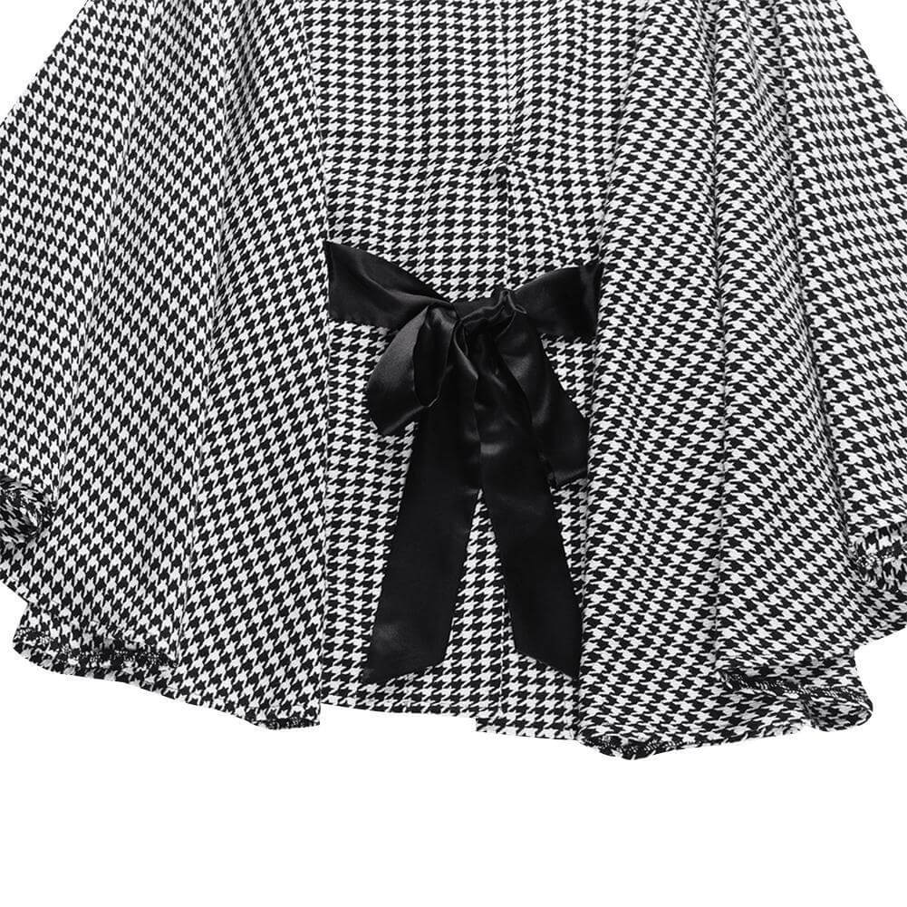 Black and White Dogtooth Cape Coat with Bow - Jeune